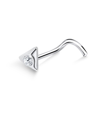 Triangle with Stone Silver Curved Nose Stud NSKB-553